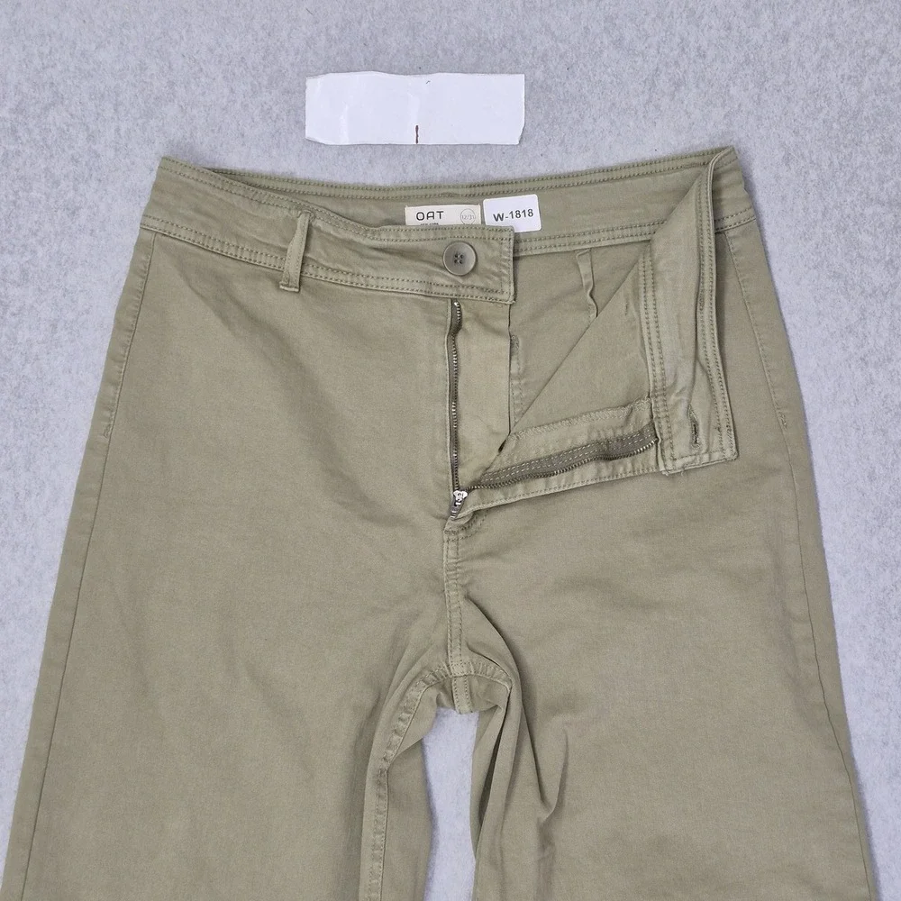 OAT New York Women Pants 12/31 Green Chino Wide Leg Raw Hem‎ 28